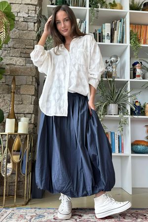 Paloma Bubble Hem Midi Skirt Navy